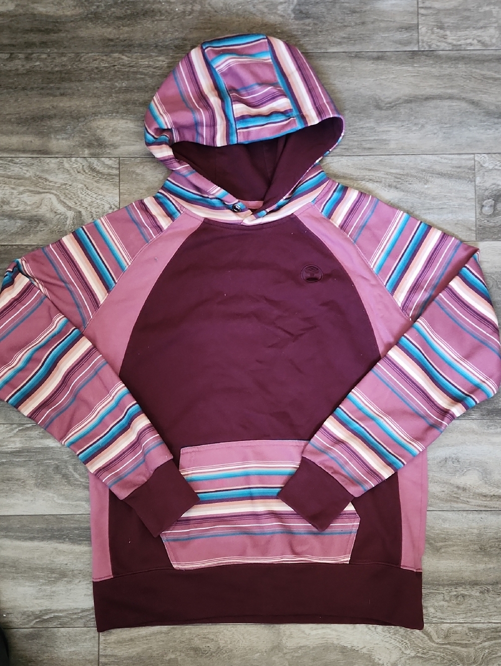 Hooey Maroon & Pink Striped Pullover Hoodie